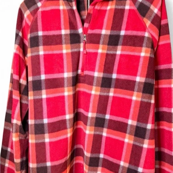 Eddie Bauer Women’s Ultra Soft Fleece 1/4 Zip Red & Dark Berry Plaid XXL - Picture 3 of 6